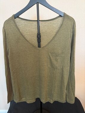 bp Olive Green V-Neck Long Sleeve Pocket Tee
